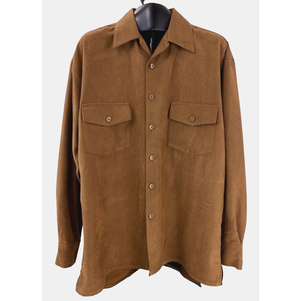 Consensus Long Sleeve Shirt Men's M Sueded Microfiber Jacket Brown Thick Fabric